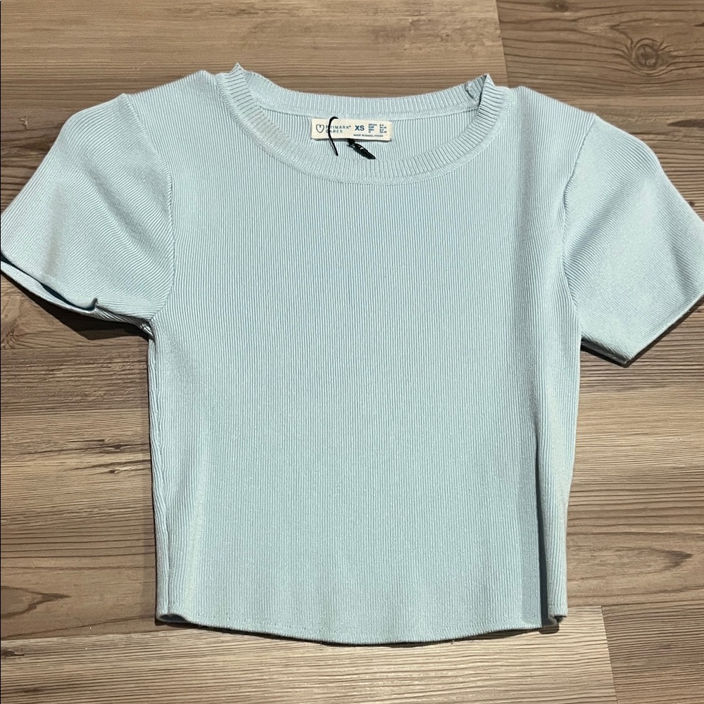 Forever 21 Sky Blue Ribbed Short Sleeve Top